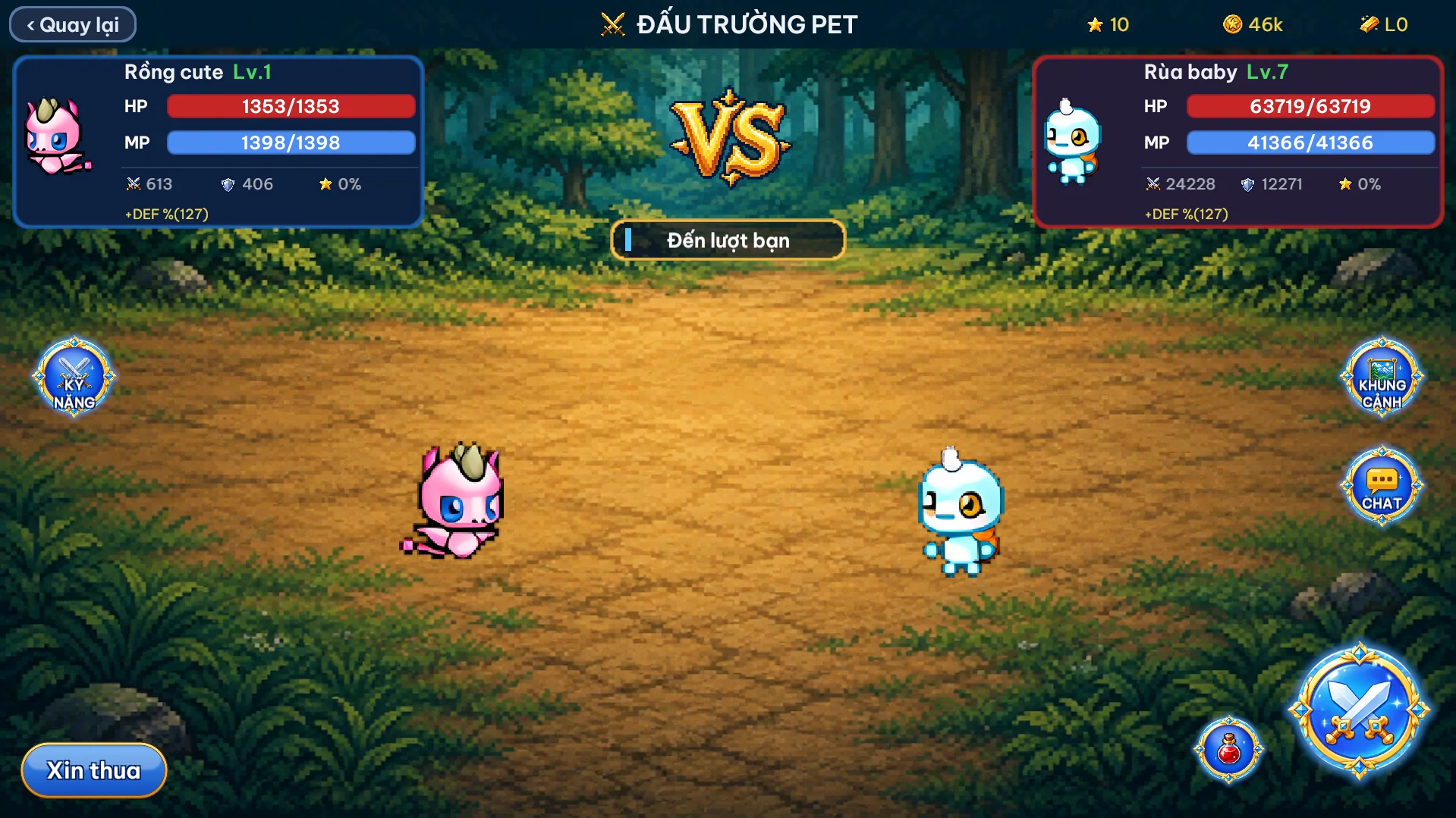 Hai pet đối đầu trong Đấu Trường Pet